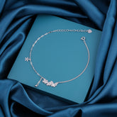 925 Sterling Silver Butterfly & Flower Charm Anklet for Women